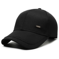 Classic black cotton baseball cap for men featuring a metallic SPORT side badge - Adjustable / Black