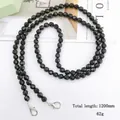 1200mm faceted black beaded crossbody phone chain with silver metal lobster clasps - Black Rhombus Bead