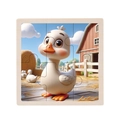 Educational 9-piece wooden duck puzzle with farm scene and colorful animal illustration - Duck