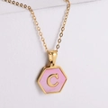 Collana in acciaio inossidabile placcato oro 18k con ciondolo esagonale in conchiglia rosa e C - Oro-C