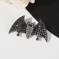 Gothic bat brooch in dark grey alloy with black and clear rhinestones for Halloween - Black