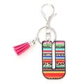 Faux leather letter U keychain with leopard and rainbow print plus pink tassel charm - Letter U
