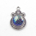 Detailed view of 12mm silver scale pendant charm with iridescent rainbow texture inlay - Iridescent Bright Silver Scale (11)