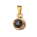 Detail of 6mm round red gemstone pendant with gold-plated stainless steel bezel setting - [Pinch Bail] February Dark Purple