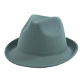 Detailed texture of a teal blue wool felt fedora hat with a classic pinched crown design - 58cm / Gray