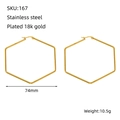 74mm large 18k gold plated stainless steel hexagonal hoop earrings for women - Gold (74*74mm)