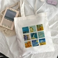 White canvas tote bag featuring a collage of nine Van Gogh oil painting prints - Van Gogh Art Collage