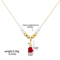Golden necklace featuring a red rose pendant with white pearls and gold bead accents - N01166-02 Red Rose Pearl Necklace