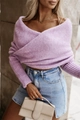 Maglione in maglia viola chiaro con spalle scoperte e design incrociato da donna - Taglia S / Viola