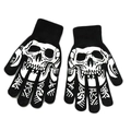 Gants d'Halloween en tricot noir avec motif de crâne brillant pour soirées costumées - Adulte Doigt Complet-Grand Visage de Fantôme