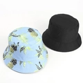Anglerhut-Set mit tropischem Fruchtdruck, Ananasmuster und schlichtem schwarzem Baumwollstoff - M (56-58cm) / Hellblau