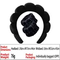 Black sponge padded headband and velvet wristbands set for face washing skincare - 24# 3PCS Gold Velvet Black Set Headband & Wristbands