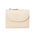 Cartera corta de piel sintética para mujer en color crema con cremallera y cierre a presión - Blanco