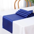 Elegant royal blue satin table runner with a glossy finish on a white dining table - 30x275cm / Royal Blue