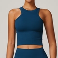 Deep teal blue seamless sports tank top with racerback and ribbed waist detail - S / Blue