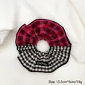 Oversized double-layer lace scrunchie with pink plaid and black and white check patterns - T110 Red Black Plaid Patchwork