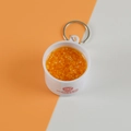 Miniatur-Maisbrei-Schlüsselanhänger in weißer Schüssel mit roten chinesischen Zeichen - Fassdurchmesser 4cm / Hirsebrei