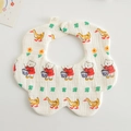 Floral cotton baby bib with 100% gauze cotton texture and cute bear and duck prints - Gauze Flower Wrap - Drumming Bear