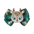 Détail de la barrette de Noël avec nœud, imprimé Merry Christmas et renne à paillettes - Style Cerf Merry Christmas Vert Foncé