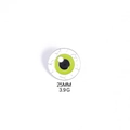 Macro detail of 25mm bloodshot eyeball enamel pin with green iris and 3.9g weight info - Green Eyeball Style