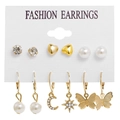 Parure de 6 boucles d'oreilles dorées avec perles, cœur, papillon et pendentifs lune star - Style Papillon Perle Coeur Lune Étoile (0051796)