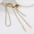 Light blue leather woven gold chain strap with adjustable metal ball buckle and clips - Sky Blue Leather Light Gold Chain + Grid Gold Ball