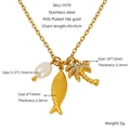 Bohemian gouden roestvrijstalen ketting met parel, vis en palmboom hangers design - Kokosnootboom Parel Vis Stijl (1970)