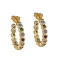 Orecchini a cerchio placcati oro lucido con cristalli di zirconia cubica arcobaleno - Orecchini a cerchio a C con zirconi colorati