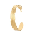 Elegant gold feather-shaped titanium steel ear cuff with detailed textures for women - Y543-1 Gold Feather Wing