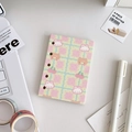 Close-up of pink and yellow plaid M5 binder cover with cute bear and rabbit illustrations - Grid Rabbit