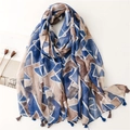 Ethnic cotton linen scarf with geometric hand-painted prints and blue tassels - Blue Brown Beige Abstract Geometric Print (SL2112-029) / 180*90CM