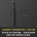 Classic black automatic folding umbrella with 130cm large canopy and UV protection - Extra Large 10 Ribs - X Series / Classic Black