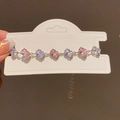 Detail of French style bracelet with pink and blue stones on silver chain - 15# Bracelet - Silver - Pink - White