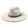 Elegant off-white wide brim felt fedora hat featuring a brown woven leather band trim - Off White