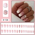 Pink gradient ballerina press-on nails with glitter and rhinestones set D-134 - Pink White Gradient Rhinestone Glitter Style (D-134) / 24 Pcs/Set