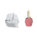 Silikonform für Cupcake-Kerzenhalter mit Maßen und einem fertigen Muster aus rosa Gießharz - Cupcake Kerzenständer / Silikonform