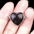 Natural gemstone heart connector with silver border and blue flash labradorite detail - Fireworks Stone Double Hole (Silver)
