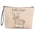 Borsa trucco in tela beige con illustrazione di conigli e testo Littlle Love con cinturino - Mamma Coniglio e Piccolo Beige (Littlle Love)