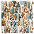 Cute cartoon animal stickers set featuring forest and farm creatures on wooden doors - Animals Peeking at the Door (WES134) / 50 Sheets