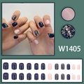Marineblauwe glitter plaknagels met sterrenhemel effect en lichtroze accenten - Inktblauw Glitter Splicing (W1405 Lijmtype)