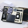 Mens gift set including black leather belt watch wallet and tie in premium box - 9-Piece Black Set (Watch + Belt + Wallet + Tie + 2 Cufflinks + Perfume + Pen + Gift Box)