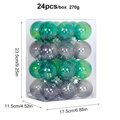 Set of 24 green and silver 6cm plastic Christmas balls in a clear PVC display box - Green-Gray