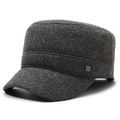Men's winter dark gray wool cadet cap with warm ear flaps and fleece lining - Adjustable / Gray