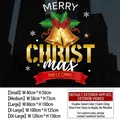 Christmas window cling with golden bells and red bow, available in five custom sizes - Bells and Ribbons