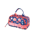 Neceser azul oscuro con estampado de fresas, asa roja y cierre de cremallera - Bolso Mezcla de Frutas Azul