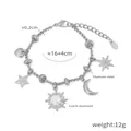 Silver titanium steel bracelet with heart, star, sun, and moon charms and CZ stones - Celestial Theme / Silver