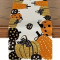 Halloween table runner with festive pumpkin patterns in orange and black linen fabric - Style 5-Multi-style Design Pumpkin