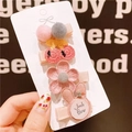 5-piece pink hair clip set for kids featuring cute pompom, cherry and flower designs - 6# Pink Cherry Set