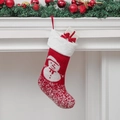 Chaussette de Noël rouge tricotée avec motif bonhomme de neige et bordure en peluche - Chaussette de Bonhomme de Neige de Noël