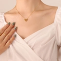 Elegante collar con colgante de corazón chapado en oro con anillo a juego para mujer - Collar de Oro / 40+5cm